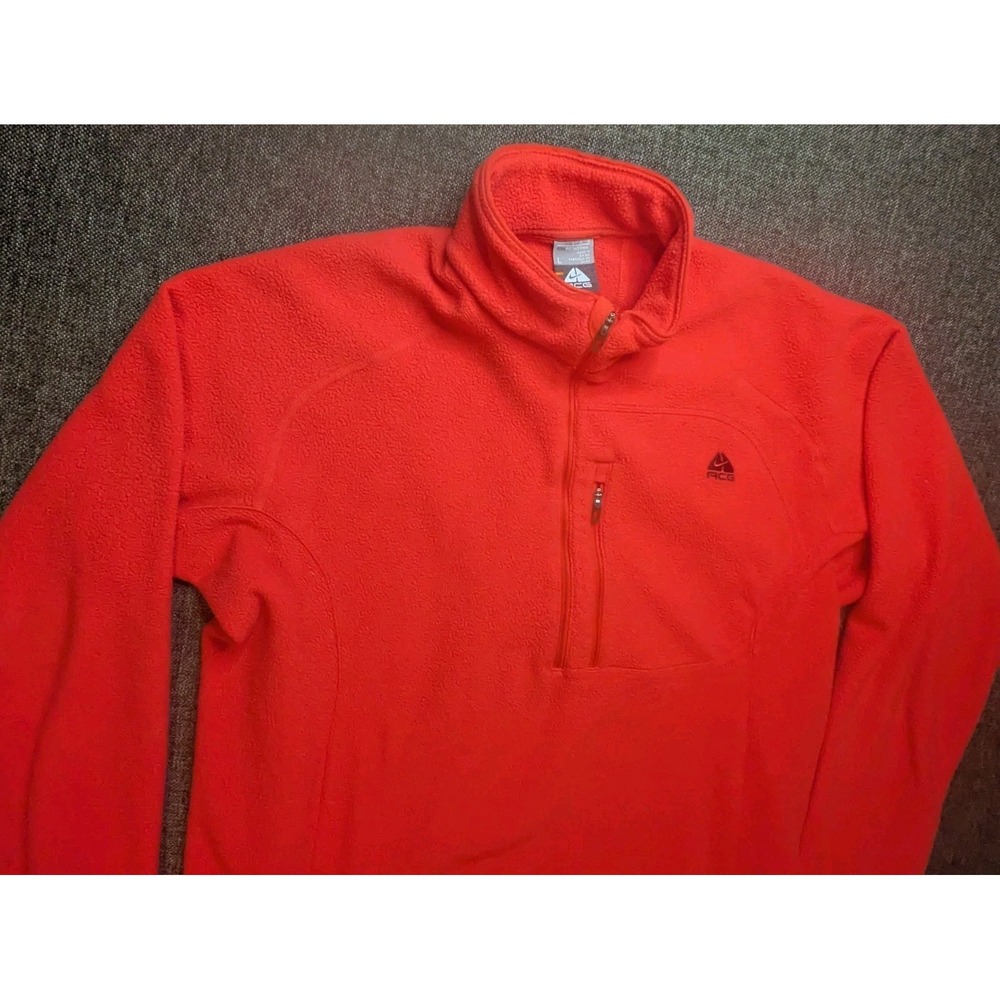 Nike Fit ACG Therma Men's Red 1/4 Zip Stand Up Collar Fleece Jacket Large Logo